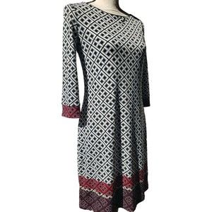 White House Black Market Black/Plum Geometric Pattern Career Dress Women's XS